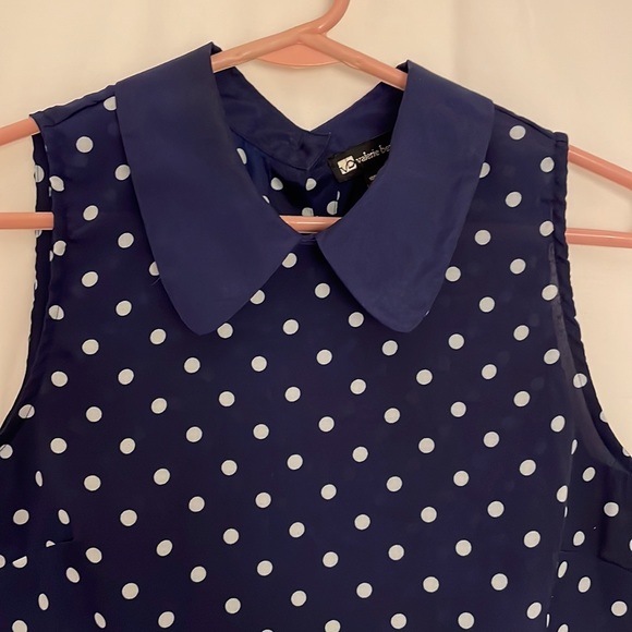 Valerie Bartinelli Navy Blue White Polk Dot Blouse Size M - Picture 2 of 8